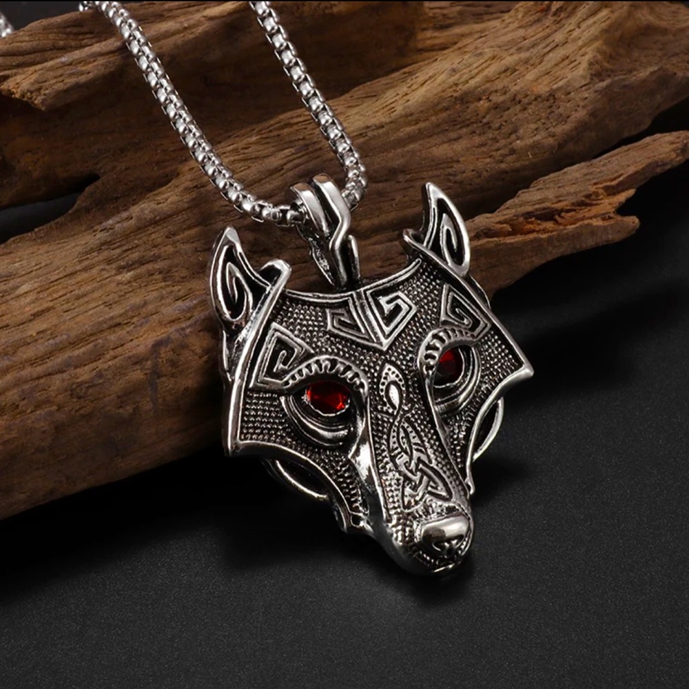 Red eye wolf necklace